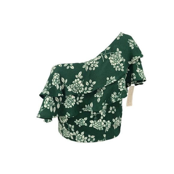 Flynn Skye Tops - New Flynn Skye Claire Crop Top Womens L Emerald Blooms Green Floral Rayon Ruffle